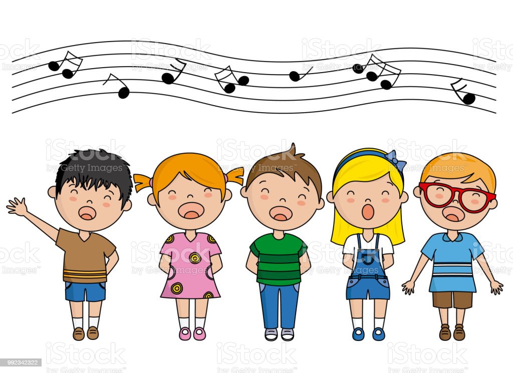 teknad bild på barn som sjunger