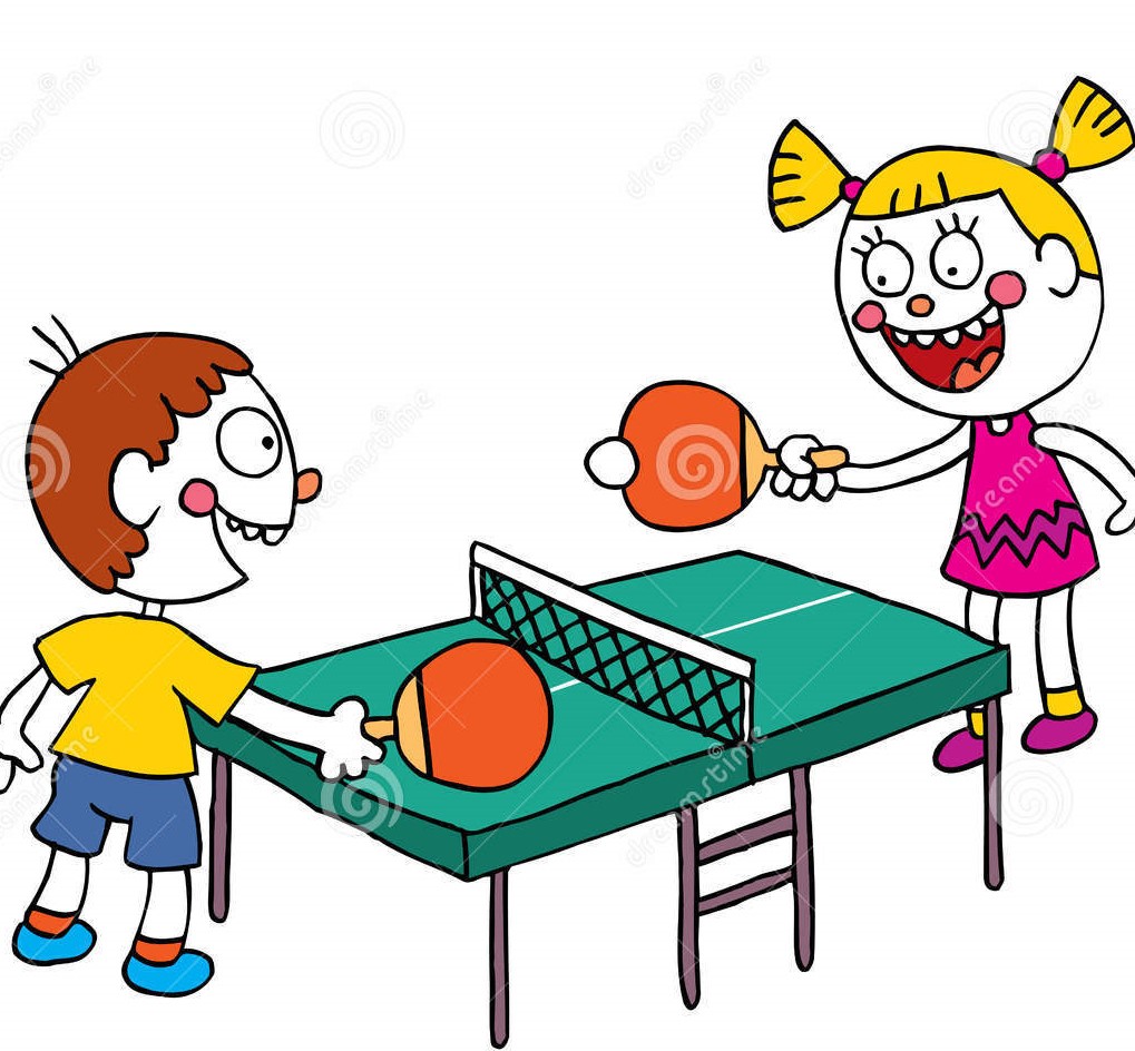 Ritad bild av två barn som spelar pingis